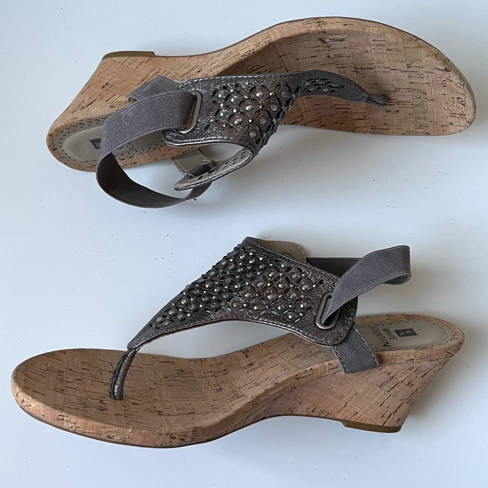 WHITE MOUNTAIN Arnette Gun Metal Grey Elegant Wedges with Cork Sole Size